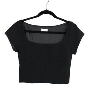 Meshki Crop Top Black Cap Sleeve With Side Zipper Detail Size S Womens